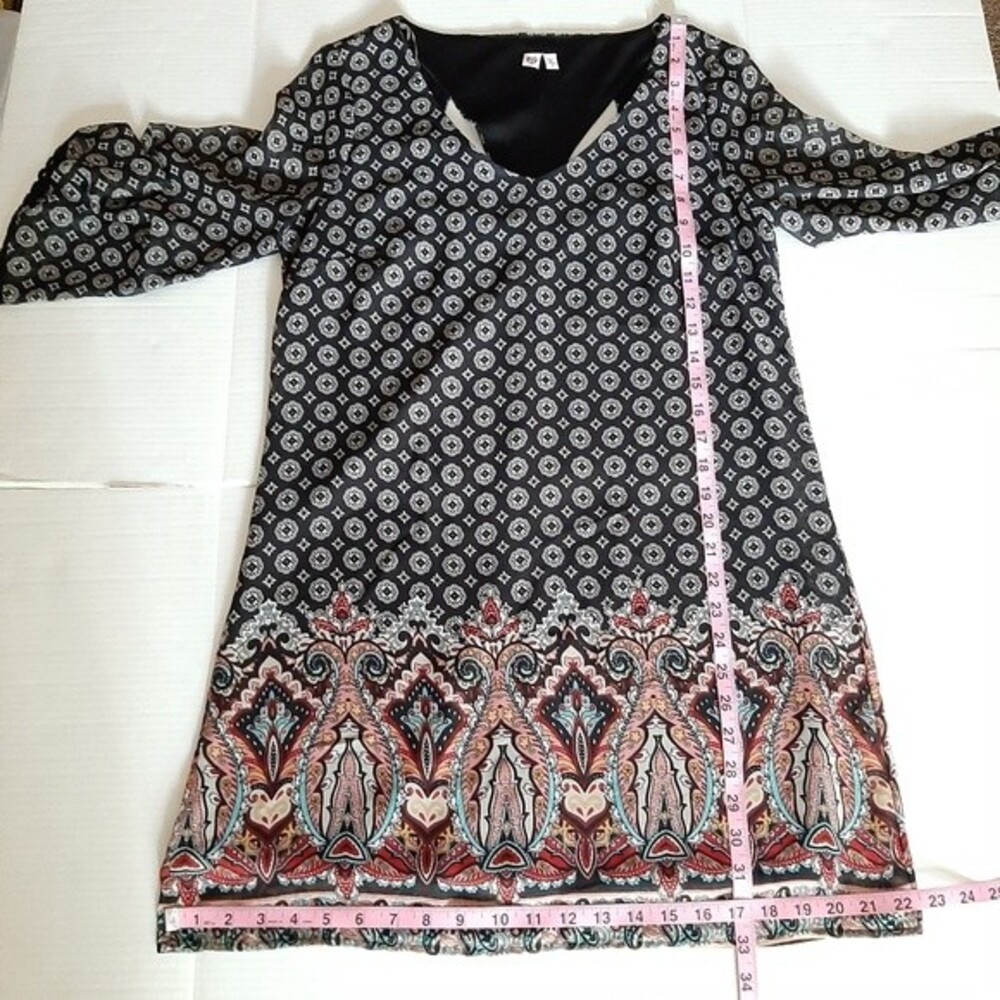 AUW Bohemian Tunic Lined Mini Dress Back Cut-out Bell Sleeve Size M - Picture 8 of 15
